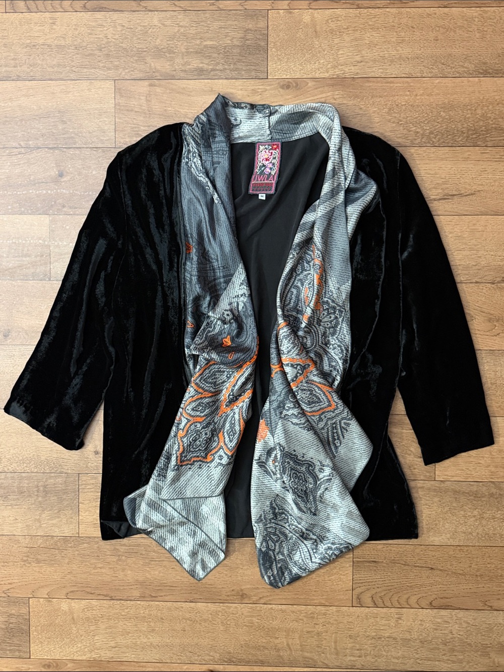 Johnny Was Size Medium JWLA Lillian Scarf Mix Draped Velvet Cardigan Old Money M